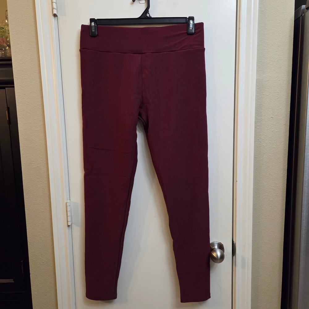 Burgundy Fleece Lined High Waisted Leggings XXL Thermal Winter Pants Maroon